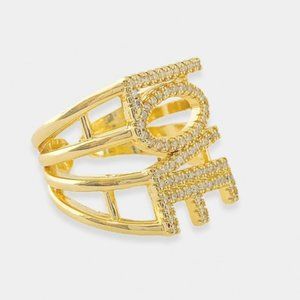 NEW 18K Gold Plated Pave CZ Diamond LOVE Ring